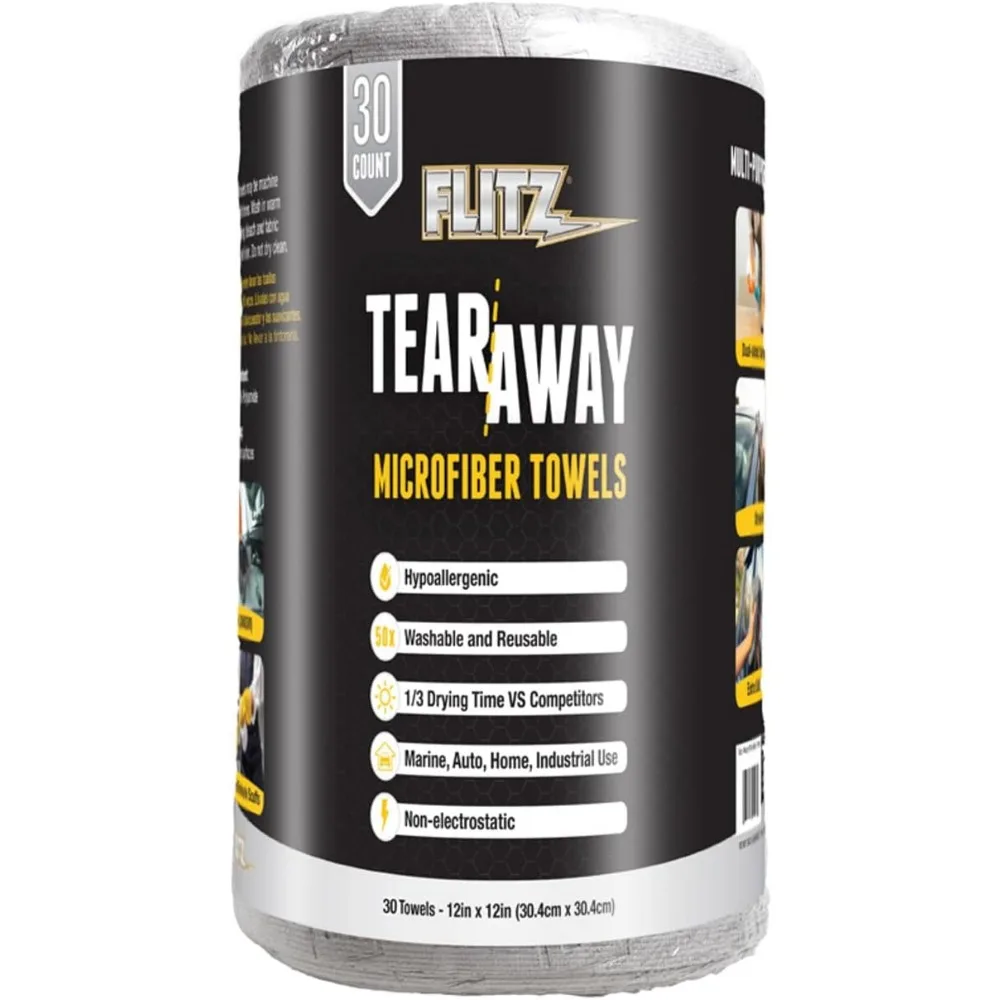 Rollo de Toallas de Microfibra Desechables, 30 Hojas de 12x12, Reutilizables, Lavables, Ultra Absorbentes, Paño de Limpieza para Coche, Cocina, Hogar, Gris