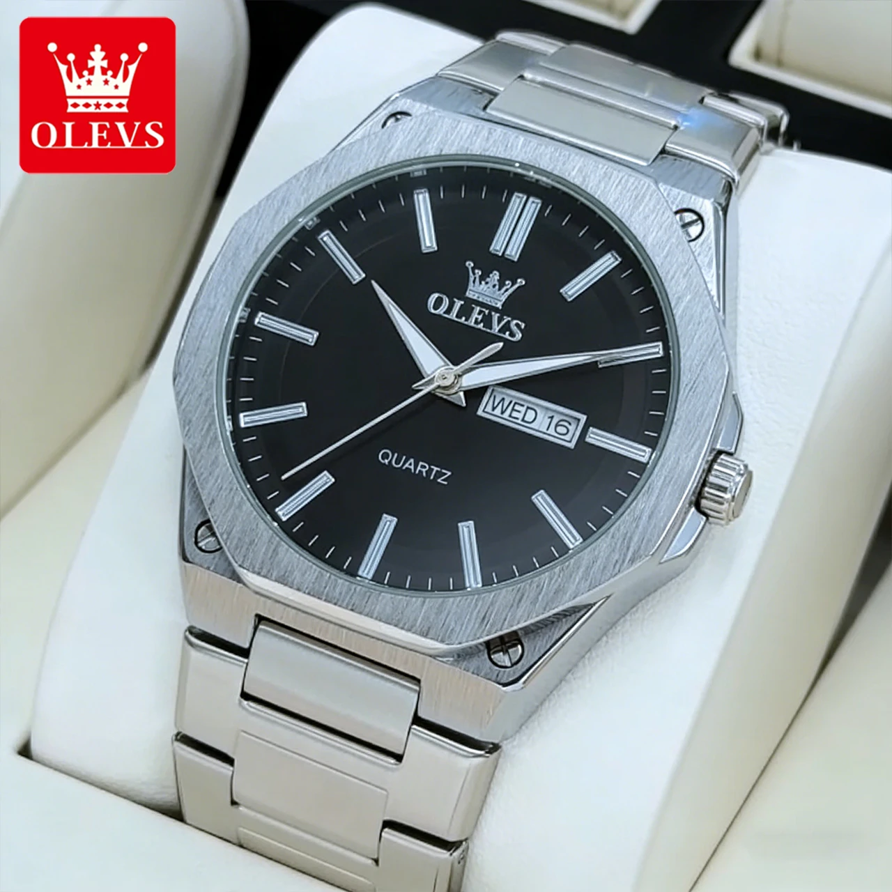 

Мужские часы OLEVS, классические роскошные часы из тонкой стали, оригинальные кварцевые наручные часы для мужчин, водонепроницаемые, светящиеся, с датой и днями недели, модные, новые