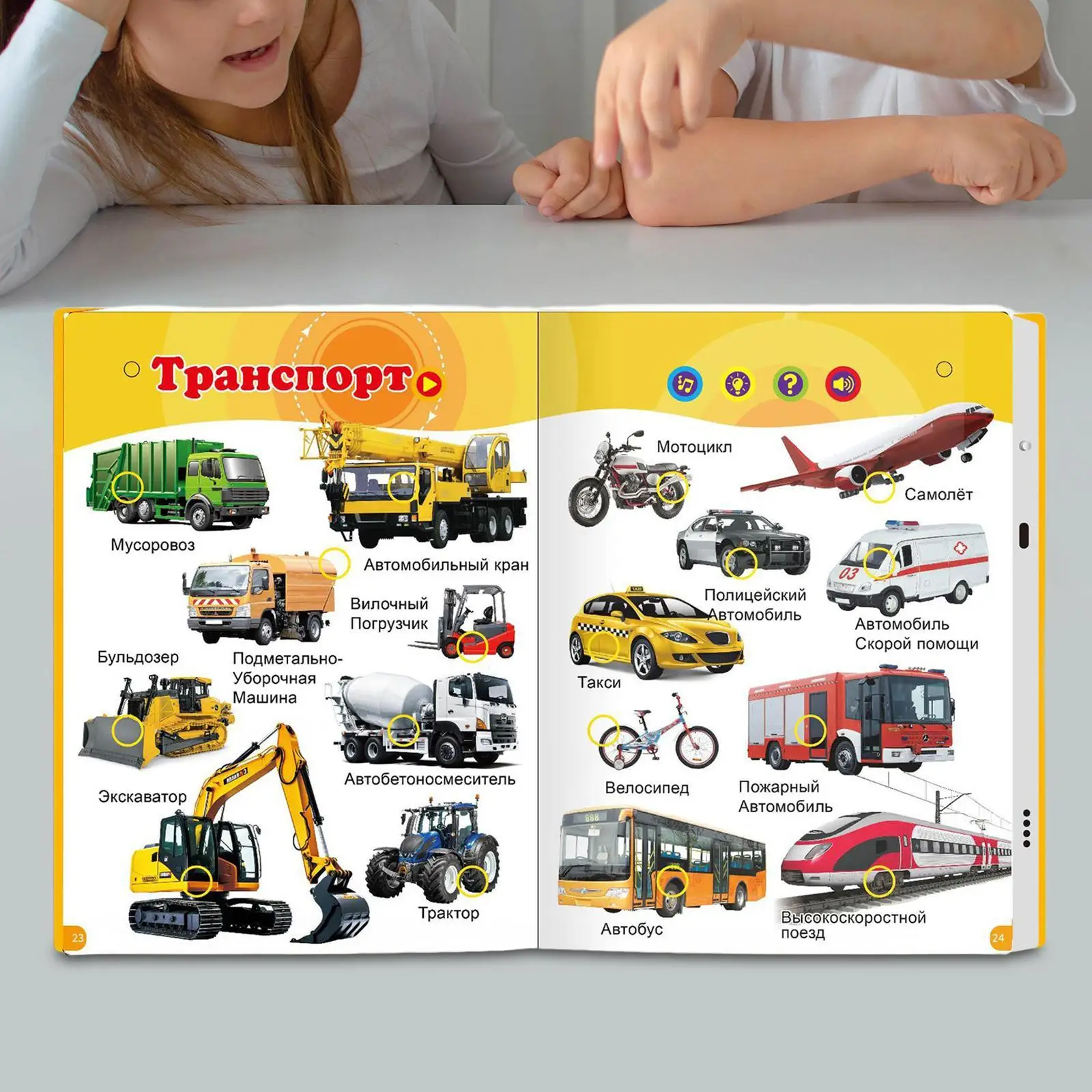 Russisches Wörter-Tonbuch, pädagogischer Wortschatz, Lernen, interaktives Hörbuch für Lernen, Sport, Tiere, Transportfrüchte