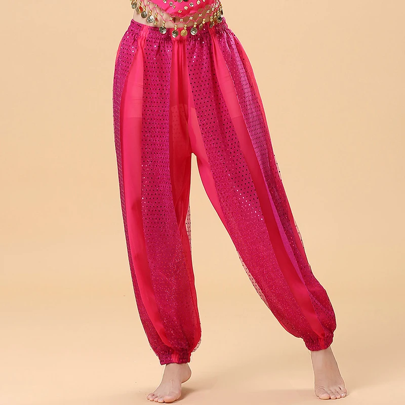 Women Indian Dance Pants Oriental Tribal Bellydance Pants Highlights Chiffon Bloomers Stage Performance Dance Practice Trousers