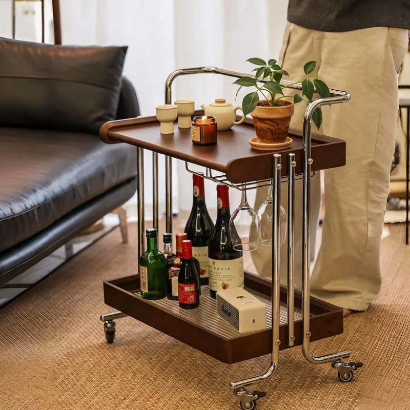 Medieval solid wood coffee table removable sofa side few walnut retro side cabinet living room trolley bedside rack