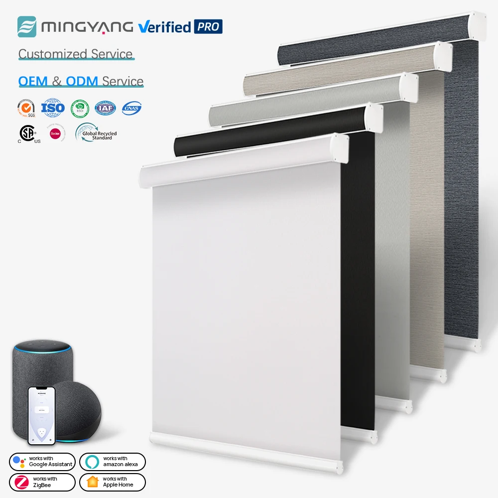 

Customizable：Electric Blackout Roller Shades for Office and Home Window Light Filtering Pull Blinds Black Color