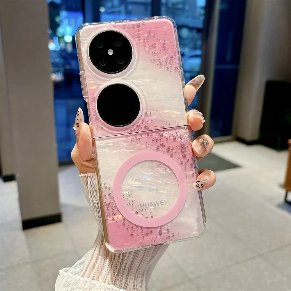 

Glitter Phone Case For HuaWei P50 Pocket 2 MagSafe Magnetic Hard Shell Protective For HuaWei Pocket 2 Back Cover