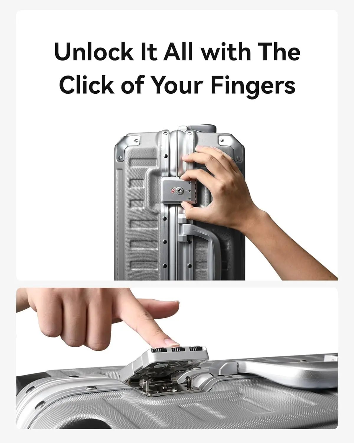 Maleta de carcasa dura con rueda giratoria de 28 pulgadas, equipaje de policarbonato sin cremallera con marco de aluminio, plateado, esencial para viajes