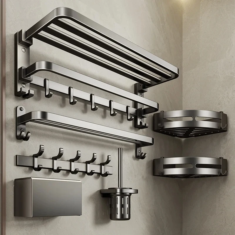 6-Piece Modern Wall-Mounted Bathroom Accessories Set Hardware, Including Hotel Toilet Towel Rack