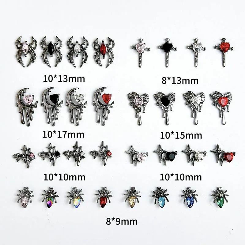 10PCS 3D Light Luxury Alloy Cross Heart Nail Charms with Shinny Glass Rhinestones Dark style Nail Art Decoration DIY Nail Crafts