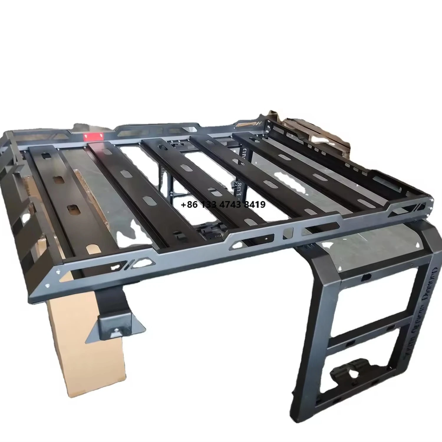 

JK JL 2/4 door vehicle black powder coated 63kg steel roof rack with ladder luggage rack