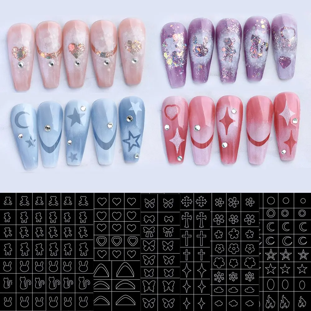 Modello adesivo per Nail Art fai da te aerografo Stencil suggerimenti decalcomanie nuovi disegni misti 24