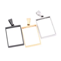 10pcs Stainless Steel 20x30mm Gold Plated Rectangle Open Bezel Pendant Charm Diy Holllow Cabochon Frame For Resin Jewelry Making