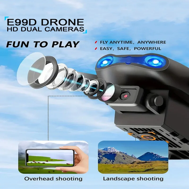 Mini Dron de control remoto profesional E99 4K HD cámara aérea Wifi FPV Dron plegable quadcopter RC helicóptero juguete para niños gif