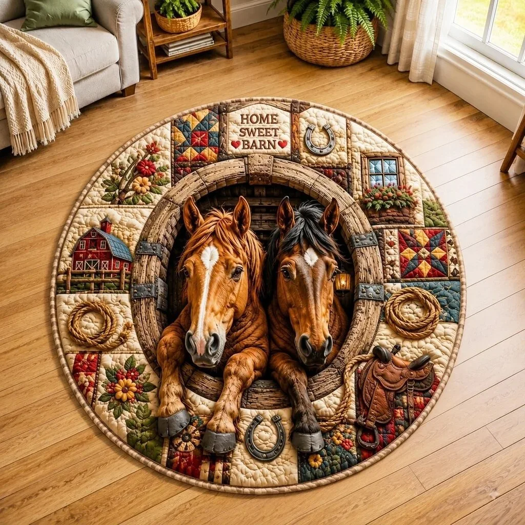 Merry Christmas Round Rug Dizziness Visual Art Carpet Santa Claus Cattle Print New Year Christmas Gift Hallway Decor Nonslip Rug