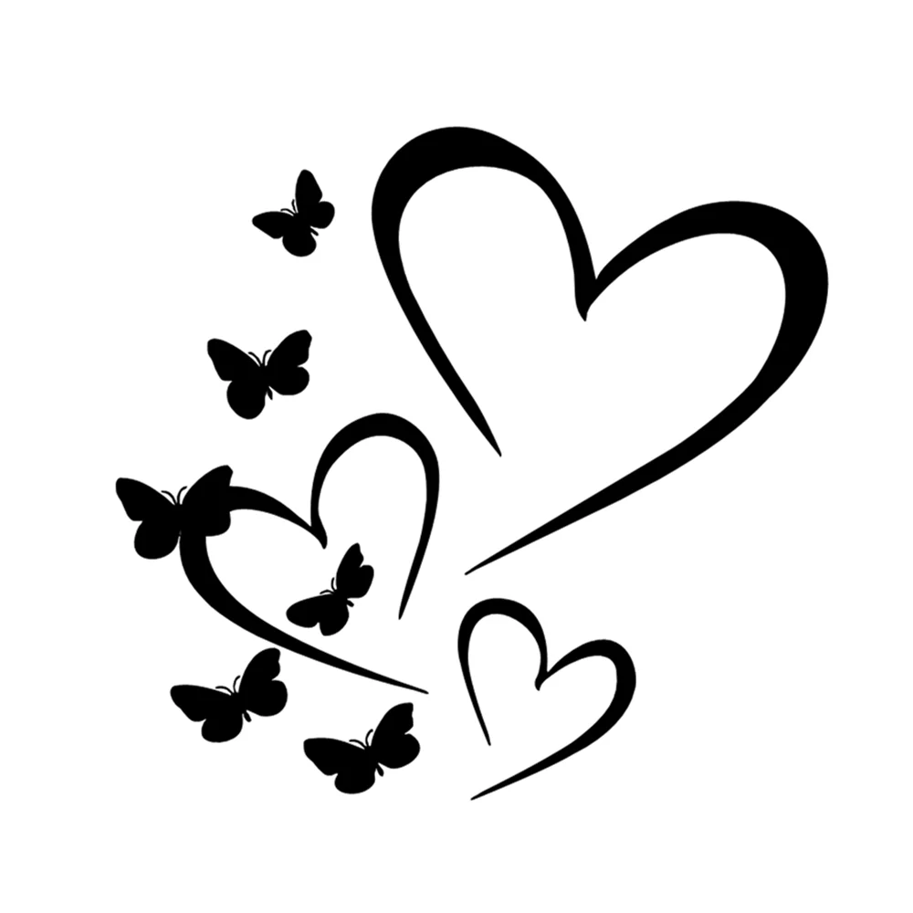 

15X14.3CM Romantic Love Heart Butterfly Vinyl Decal, Elegant Car Sticker for Auto SUV Van Laptop, Waterproof Window Decor