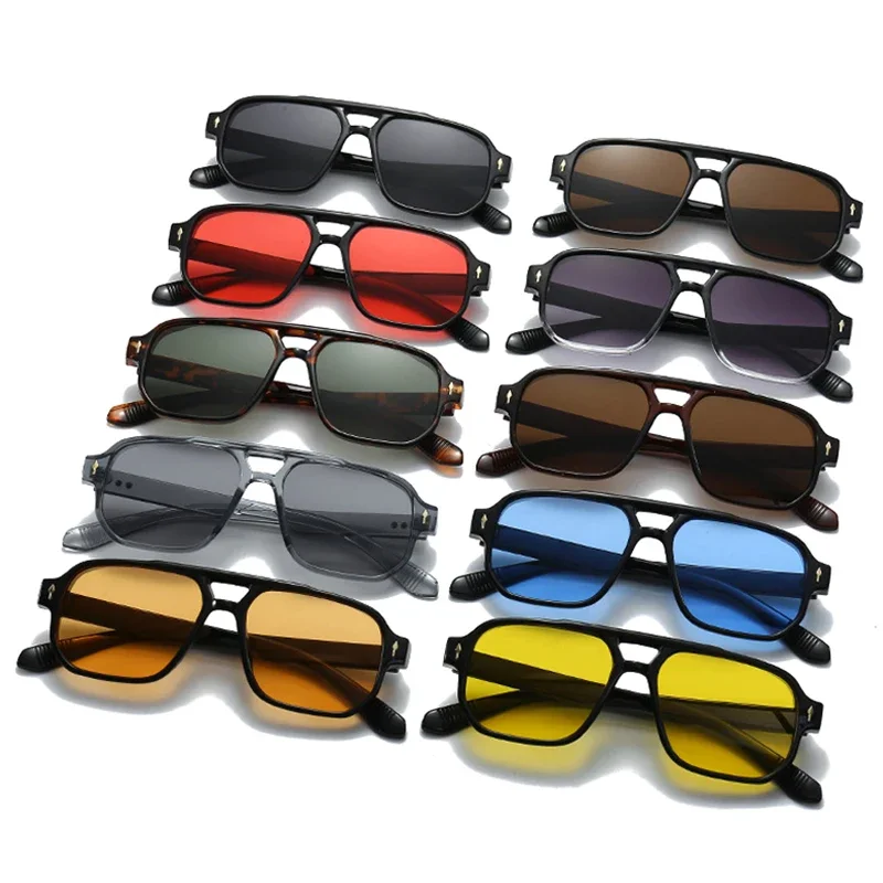 Vintage Double Bridges Men Square Sunglasses Fashion Clear Ocean Lens Eyewear Women Trending Rivets Sun Glasses UV400 image 4