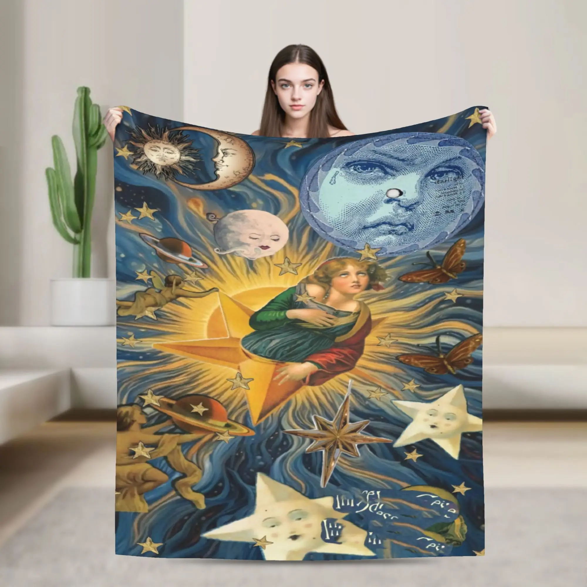 Blanket Astrology Zodiac Moon and Stars Blanket, Purple Witchcore Decor Gothic Couch Blanket Cozy Gift