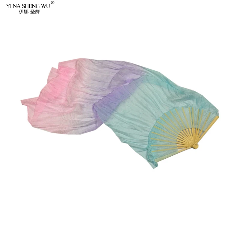 High Quality Silk Dance Fan 100% Real Silk Belly Dance Stage Performance Props Fans Hand-dyed Multiple Colors Silk Veils