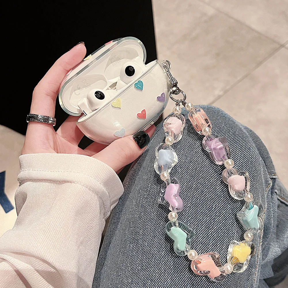 سيليكون سوار الحبل الحال بالنسبة لهواوي Freebuds 5i 4 برو 3 4i شفافة القلب لون الحلوى حالة سماعة شحن غطاء صندوق