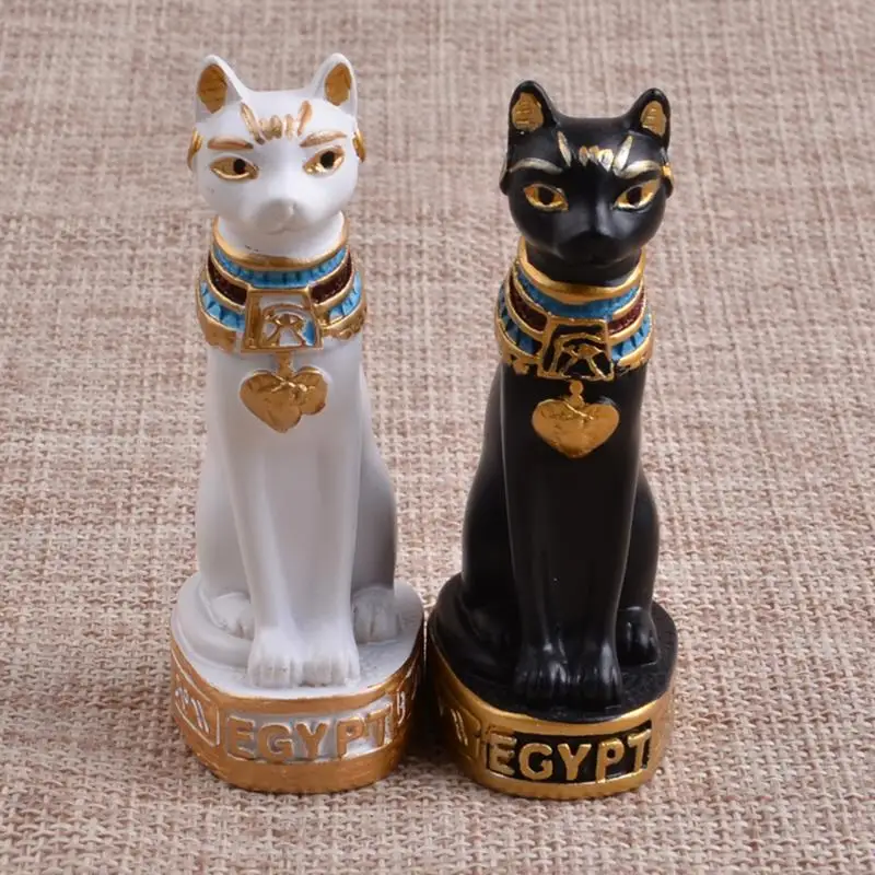 Egyptian Cat Figurine Vintage Cat Goddess Resin Statue Cat Miniature for Desktop Decoration Egypt Bastet Collectible Ornament