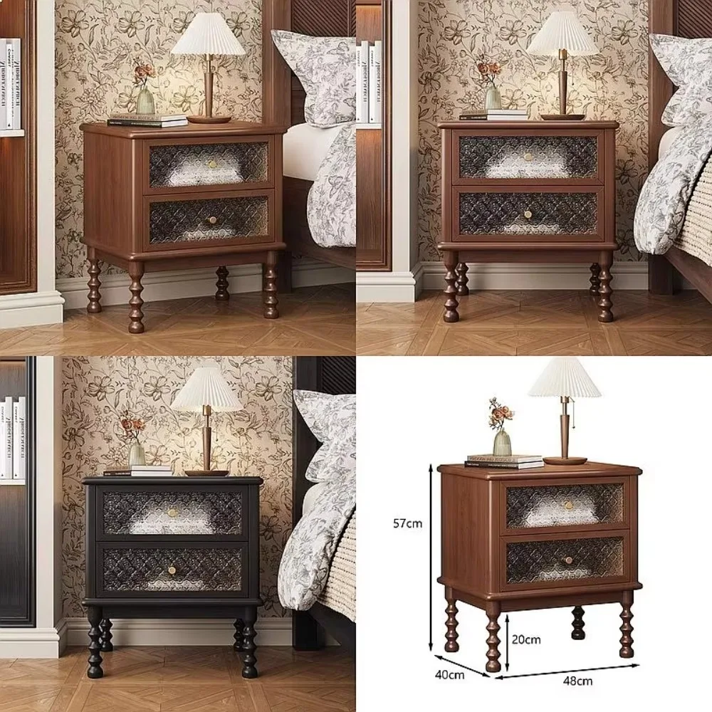 Mid-Century Modern Solid Wood Nightstand, Rustic Bedside Cabinet with Storage, Small Night Table for Bedroom