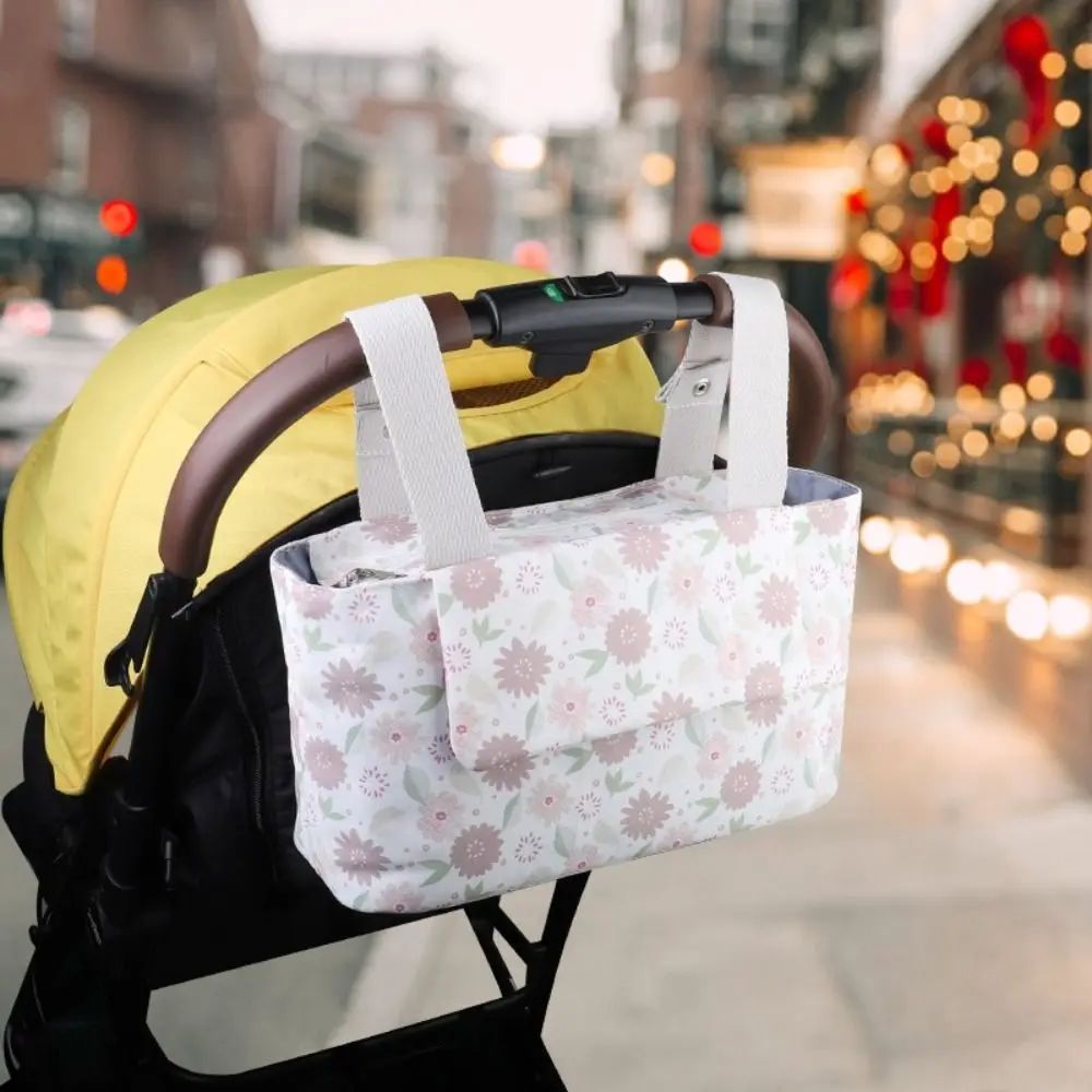 Large Capacity Baby Stroller Bag With Multiple Pockets Hanging Stroller Storage Hanging Bag Magnetic Button Oxford cloth