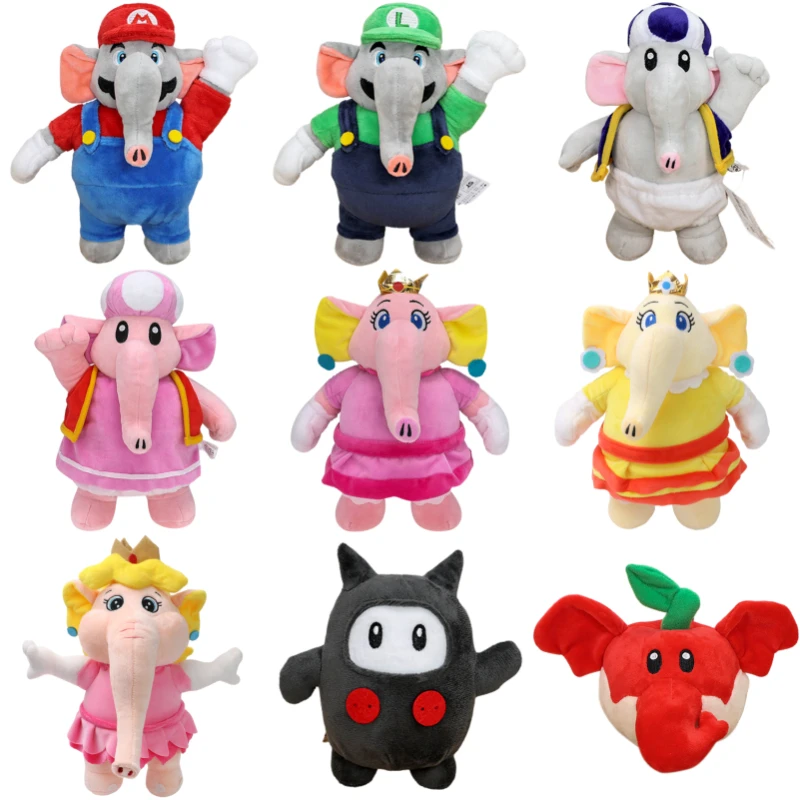 New Kawaii Elephant Mario Luigi Fruit Princess Peach Soft Plush Toy Toad Toadette Ninji Princess Daisy Stuffed Peluche Doll Gift