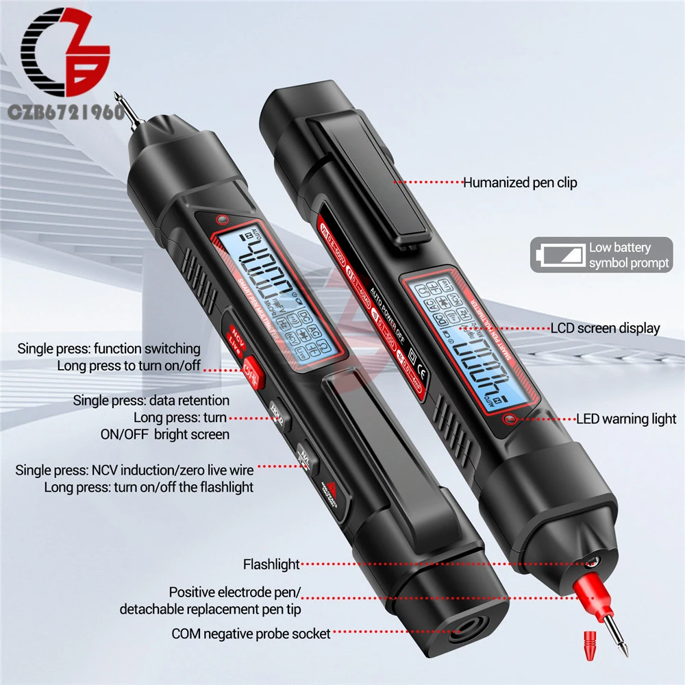 Imagem -04 - Intelligent Voltage Tester Pen Chave de Fenda Elétrica Lápis de Teste Ncv Indução Power Detector Indicador ac dc