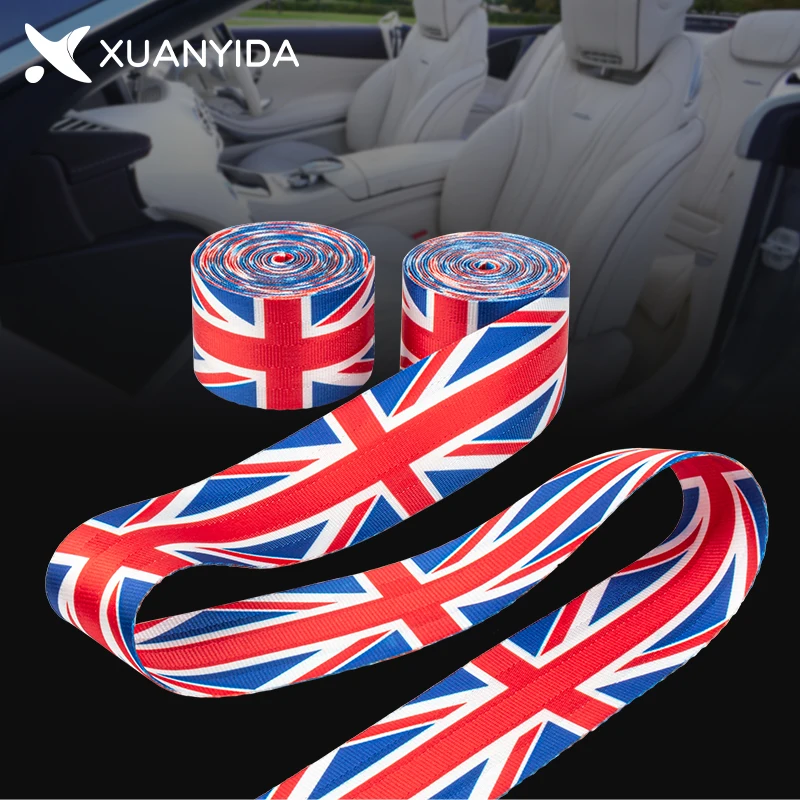 Car Seat Belt England Flag Strengthen Webbing Safety Racing Modified Harness Strap Standard 4.8x360CM Car Interior Accessories