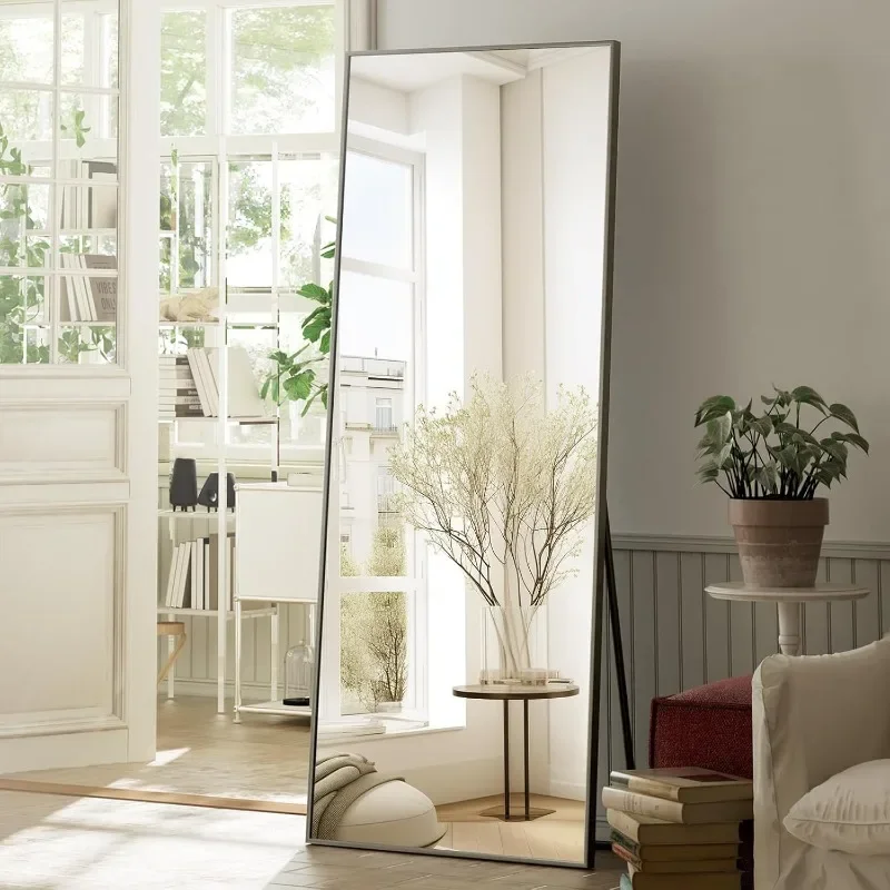 

Напольное зеркало размером 68 x 22 дюйма в полный рост, напольное зеркало для спальни с подставкой, черное зеркало, наклонное, стоящее или подвесное