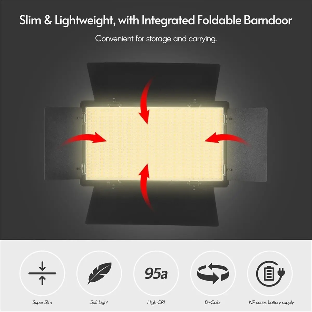 DT75BG LED-600 LED 3200-5600K Video Light Photography Light Panel Ball Head for Photography Studio US Plug