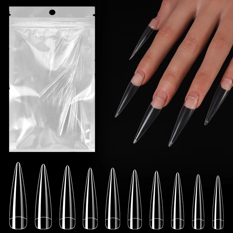 

Classic Clear White Nature Acrylic Reusable False Nails Long Oval Half Cover DIY Extension Press on Nails 100 500pcs