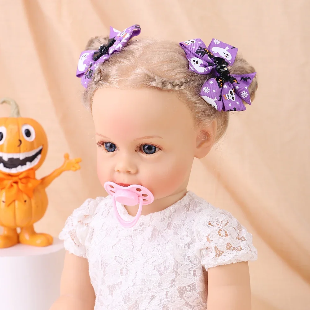 4 teile/satz Halloween Cheer Bow Haars pange für Kinder lustige Kürbis Haarnadel Band Bowknot Haars pange Mädchen Kopf bedeckung Haar Zubehör – Detail 4