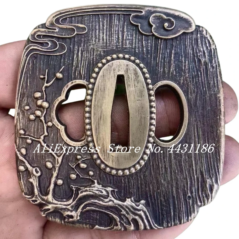 A Set Antique Copper Japanese Samurai Sword Accessory Tsuba+Menuki+Fuchi+Kashira For TaChi/Katana/Wakizashi/Tanto Metal Fittings