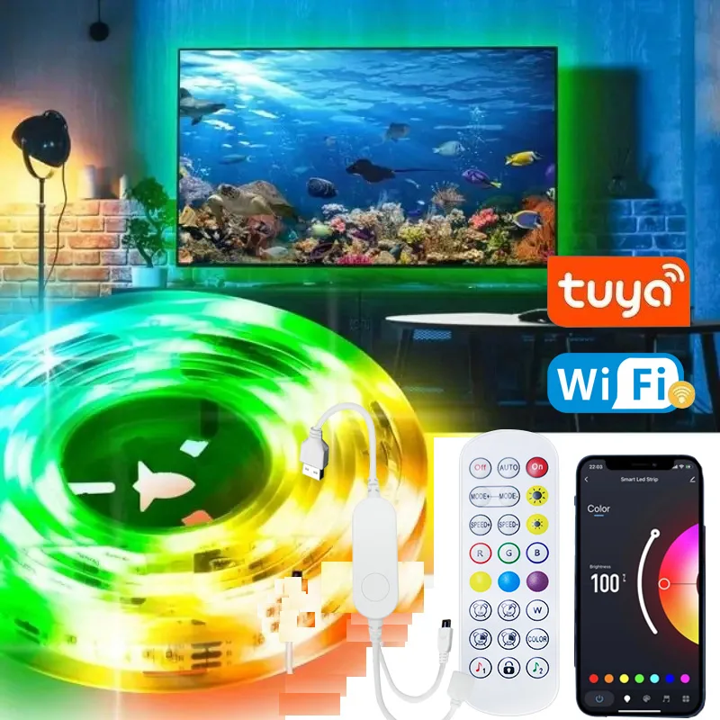 yZ[zUSB LEDXgbvCg TuyaAv 5m 10m 15m FύX\ 5050 RGB erobNCg tLVuve[v ̑p