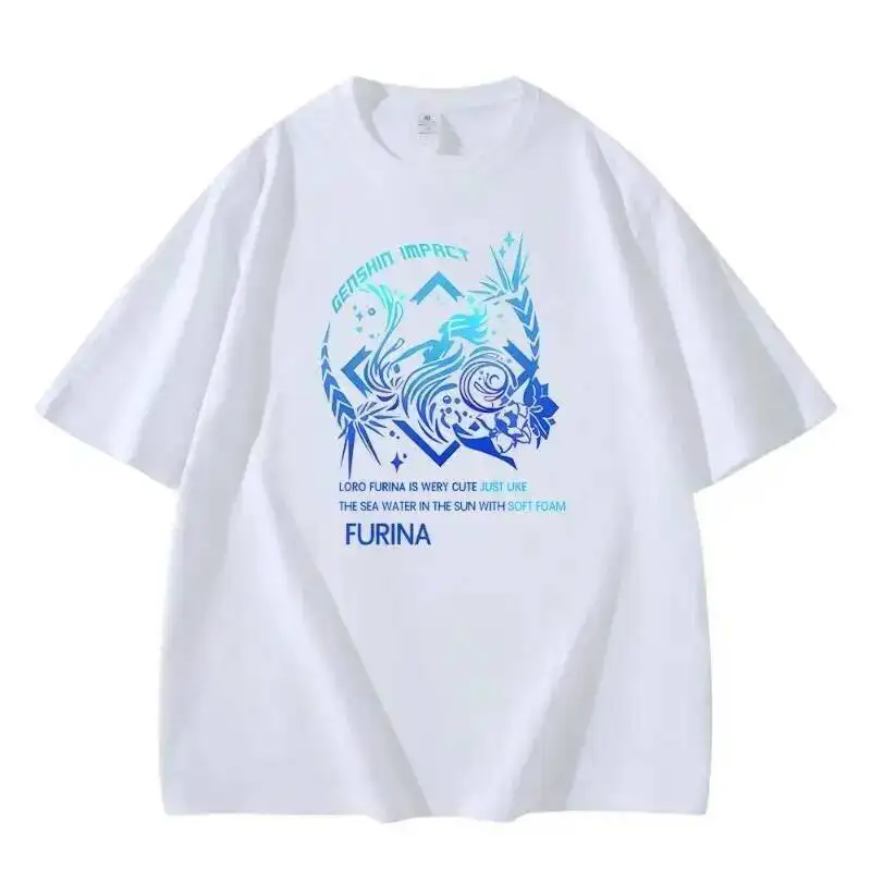 

Аниме-игра GS IMPACT Cos Eula Keqing Shenhe Ganyu Barbatos и т. д. Повседневная футболка унисекс с короткими рукавами 2025 года в подарок