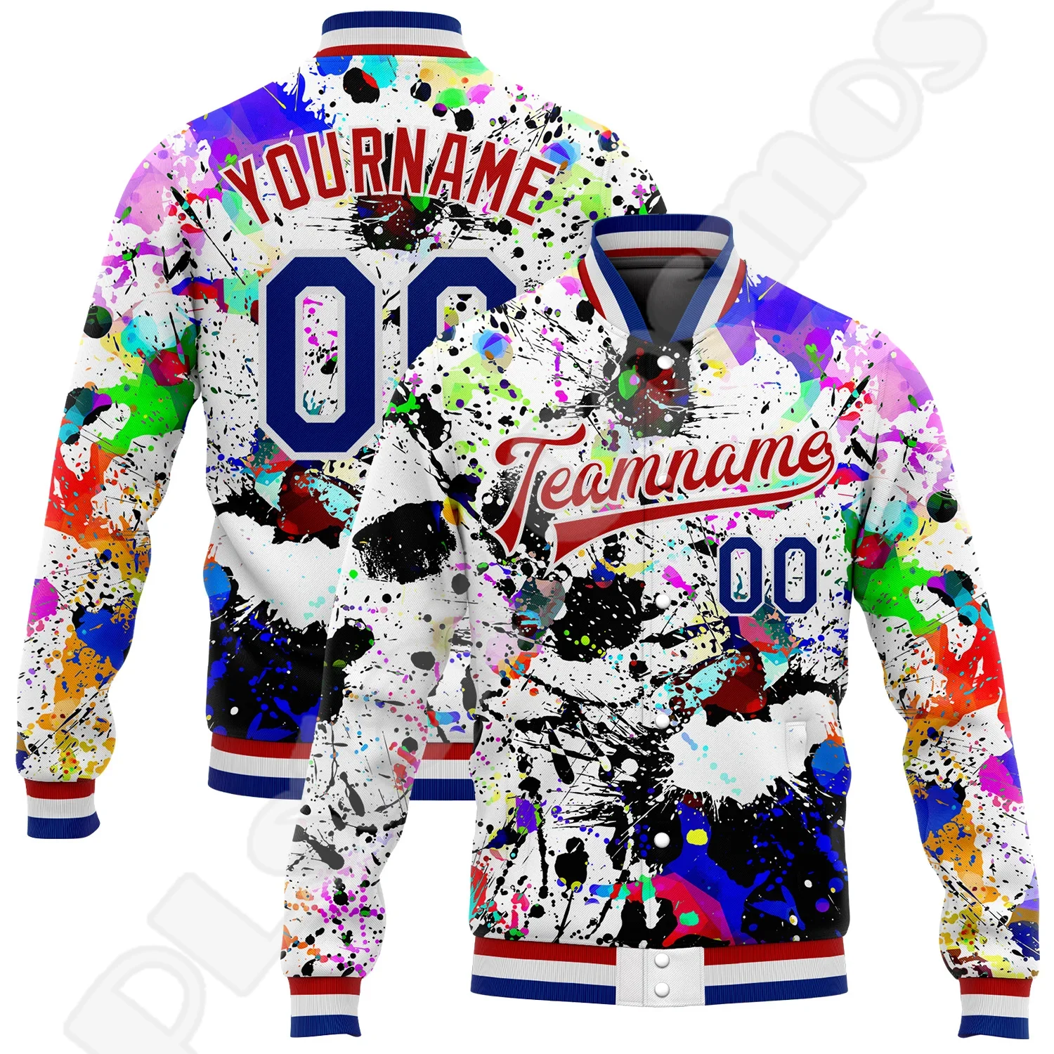 Custom Name Number DIY Logo Colorful Pattern Retro Harajuku Streetwear Autumn Winter Casual Funny Botton Coat Baseball Jacket X3