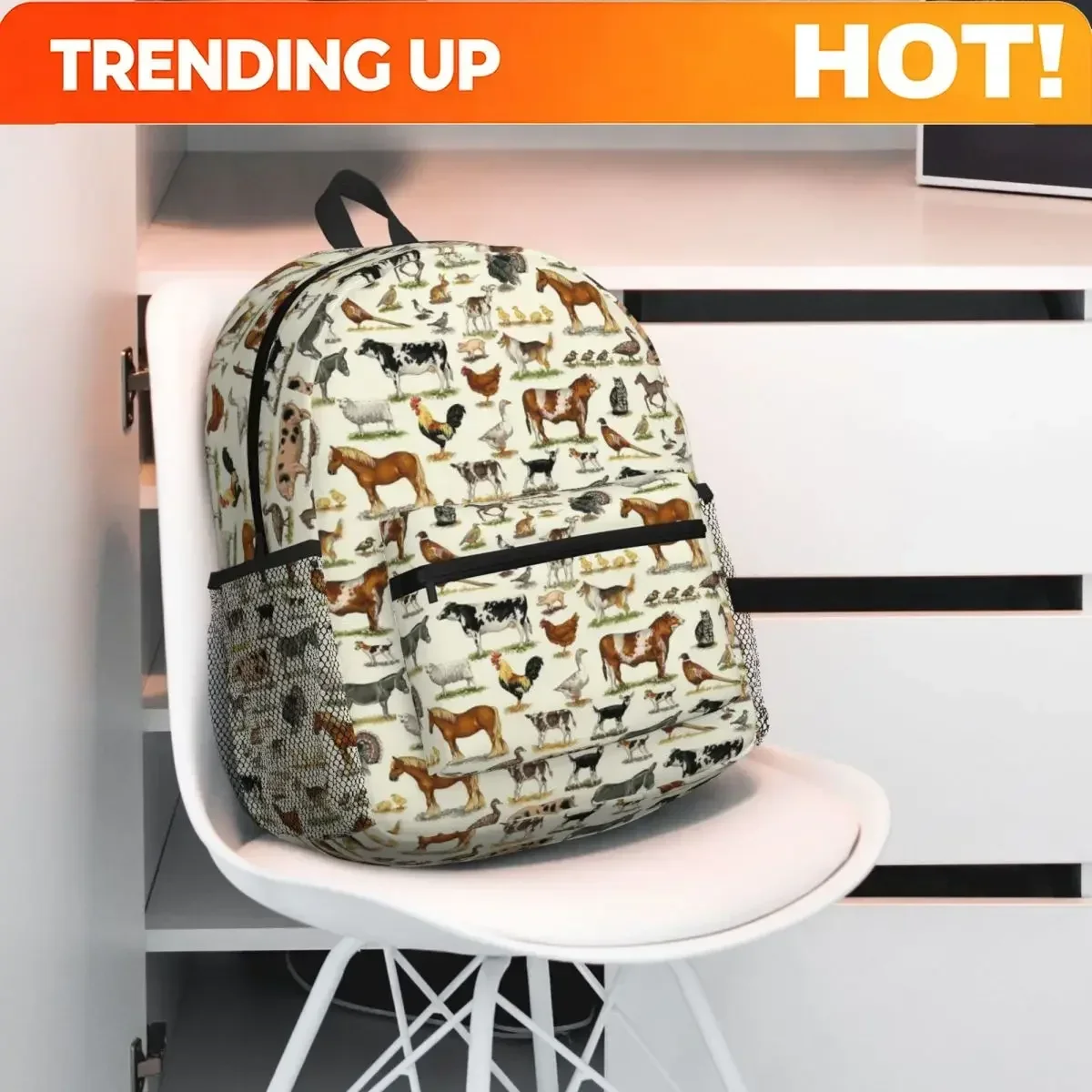 Custom Bag Country Farm Animals Farmhouse Village Pet Student Backpack School Bag Hiking Travel Daypack For Boys Girls Bookbag S