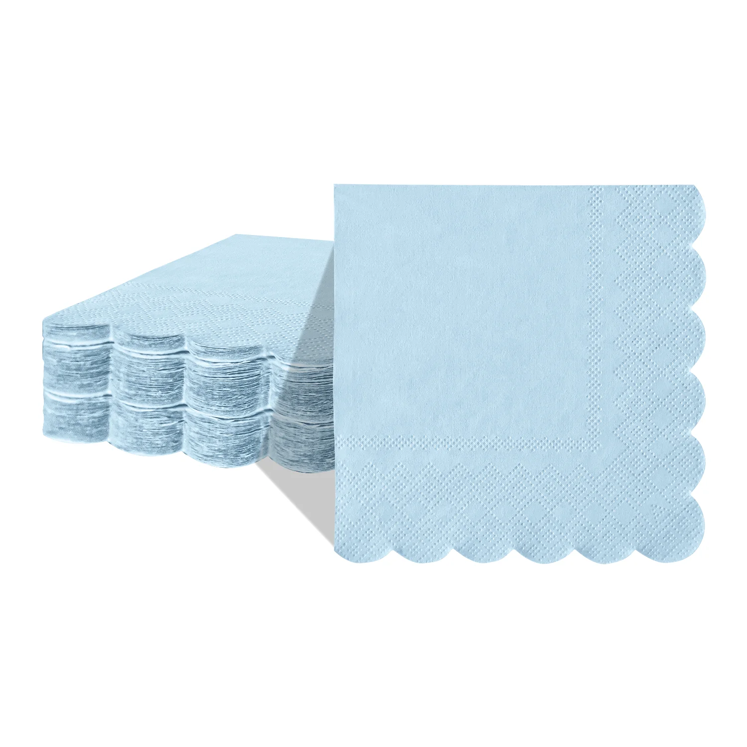 JINYUDOME Paper Napkins Blue Scalloped Cocktail Napkins 9.84x9.84in Cut Edge Wavy Edge Printed Paper Placemats for Bar Party