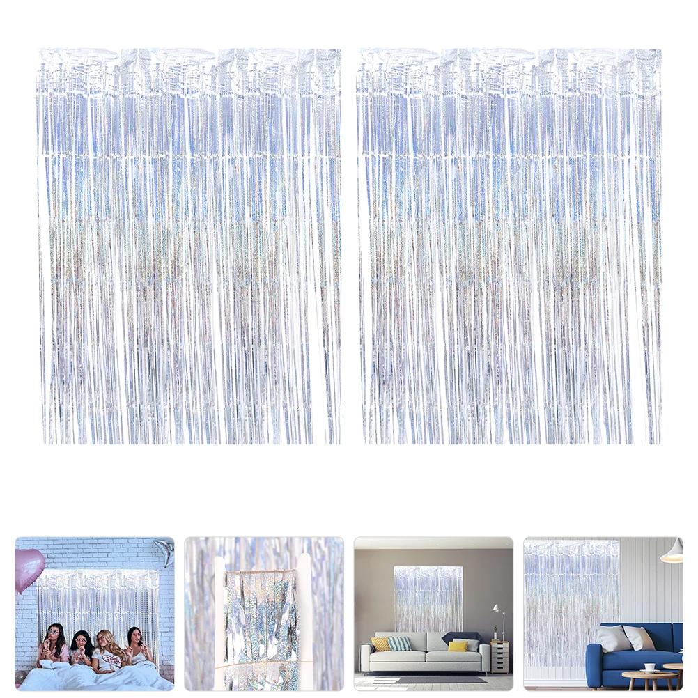 

2pcs Fringe Curtain Backdrop Birthday Party Decorations Foil Streamer Tinsel Door Curtain Wedding Shower Festival Props