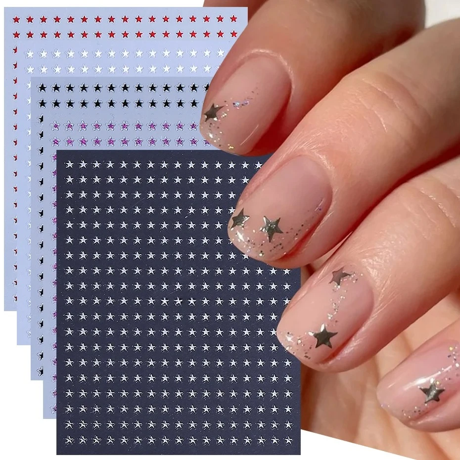 5pcs Black White Little Star Nail Stickers Silver Purple Shiny Glitters Starlight Pentagram DIY Nail Decals Manicure Decoration