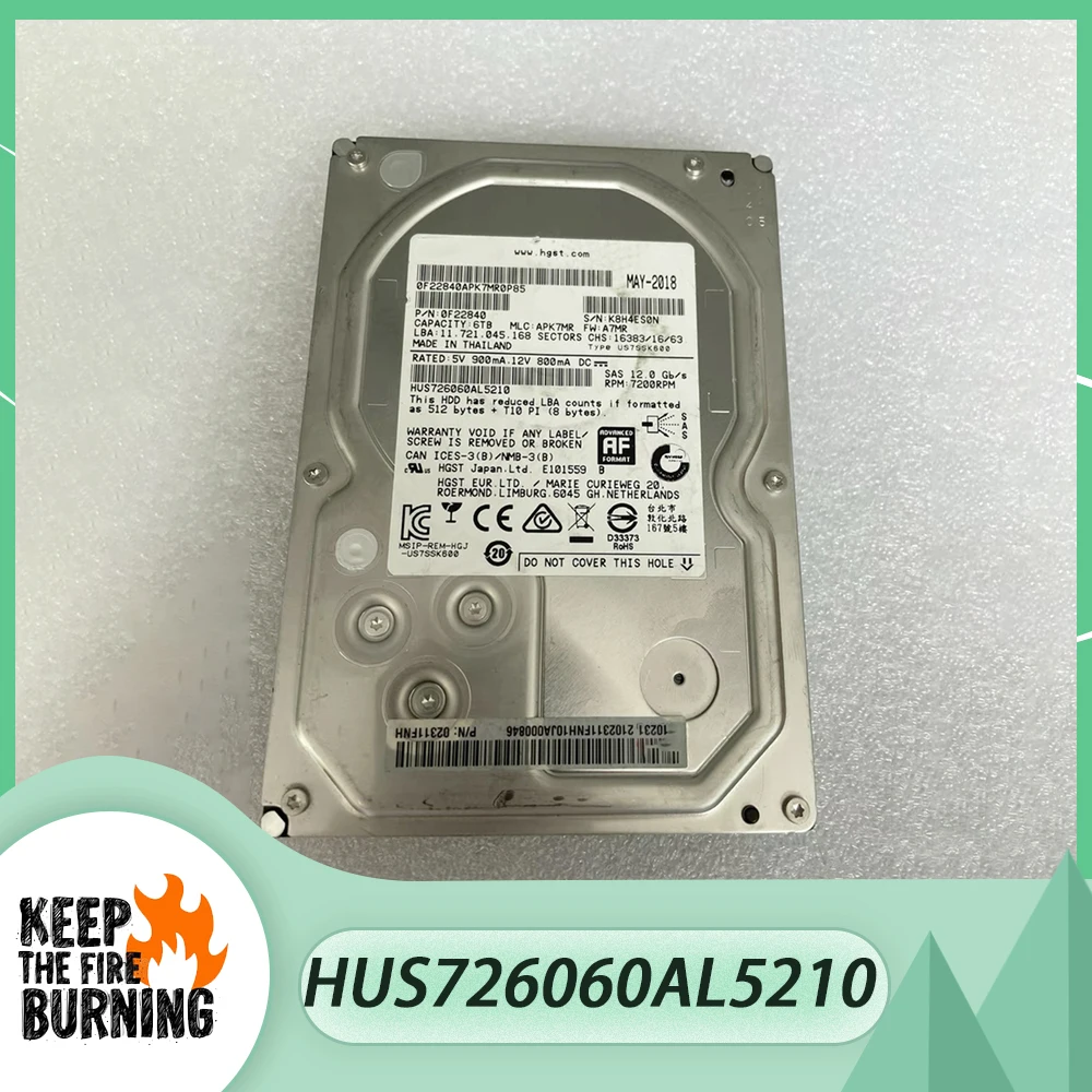 For DELL For HGST HDD 6TB 7.2K 12gb SAS 3.5'' HUS726060AL5210 Hard Disk