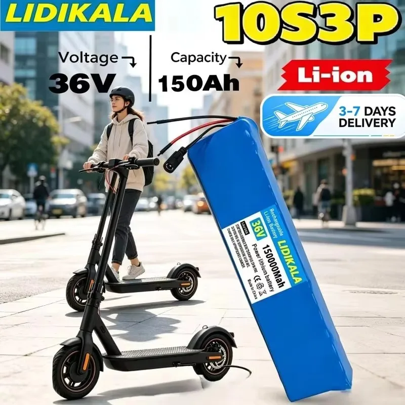 LIDIKALA 2026 Upgrade 36V 10S3P 100Ah 18650 Li-Ionen-Akku mit integriertem Multi-Schutz-BMS, Hochleistungs-Wiederaufladbare Power-Batterie für Elektroroller, E-Bike, 1000W Motor-Modifikation