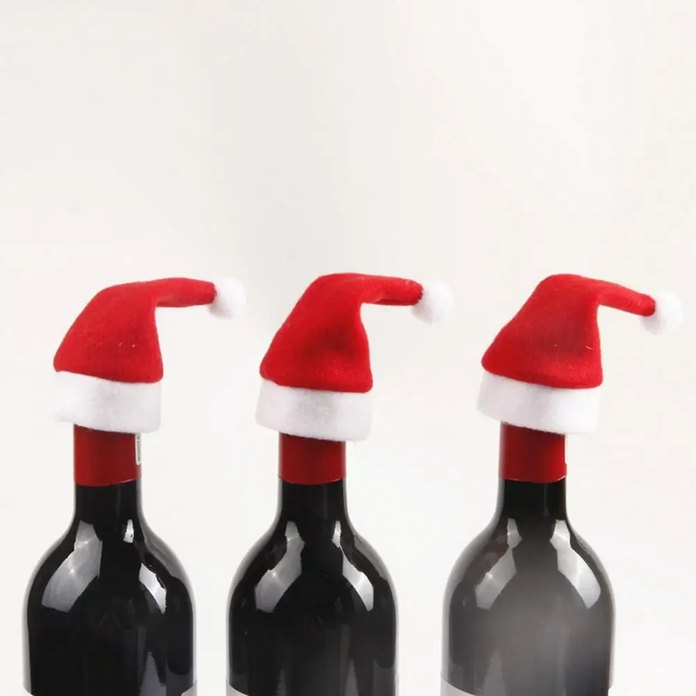 Tableware Christmas Accessory Festive Mini Santa Hat Wine Bottle Covers for Christmas Party Decor Set of 10 Plush Velvet