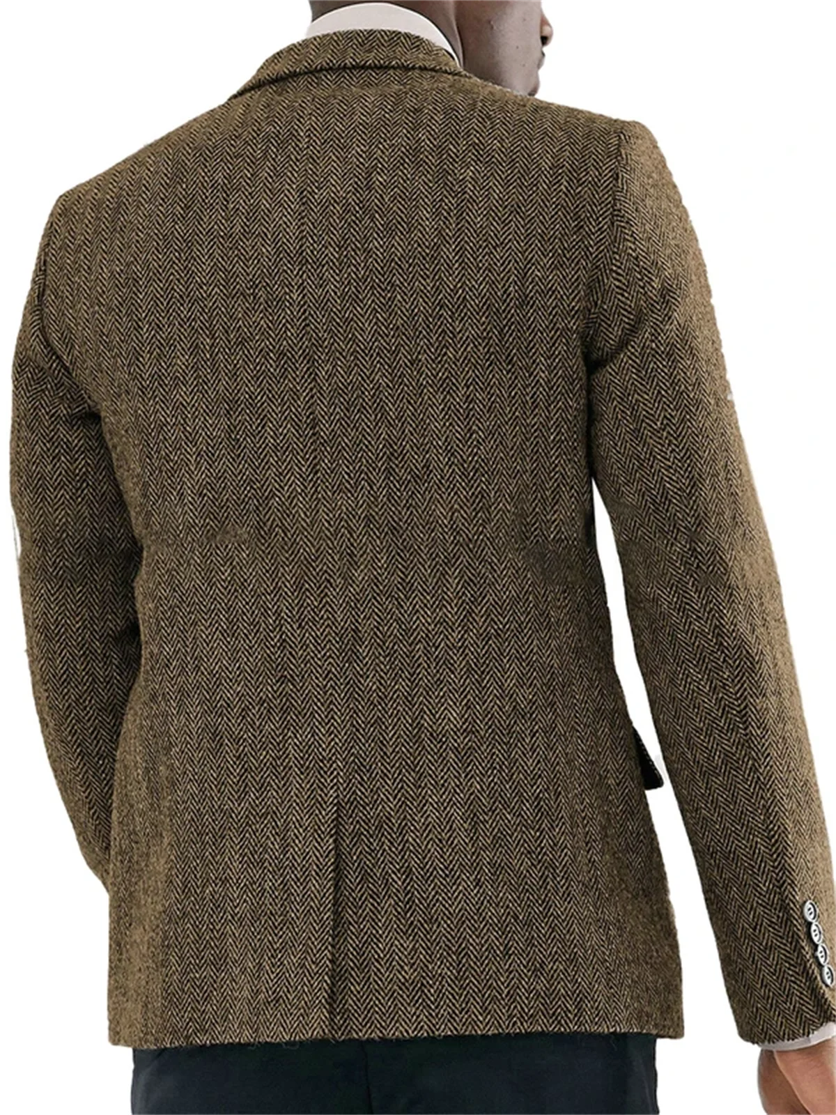 1 Piece Classic Brown Herringbone Business Men Suits Jacket Groom Wedding Casual Slim Fit Party Costume Homme Blazer