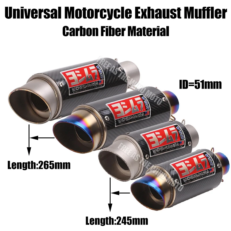 

Universal 51mm Motorcycle Carbon Fiber Shorter Yoshimura Exhaust Muffler Escape for Honda Yamaha Kawasaki Suzuki Etc Exhaust