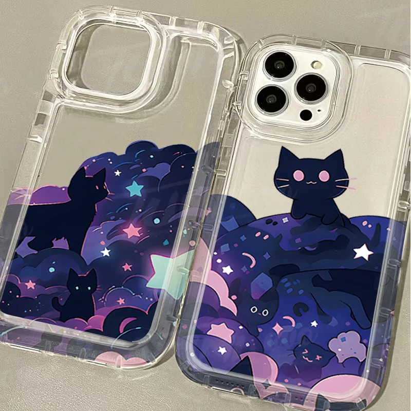 Starry Sky Black Cat Case for Xiaomi Redmi Note 13 12 Pro Plus 12S 11 11S 10 10S 9 9S 8 Pro 12C 10C Shockproof Silicone Cover