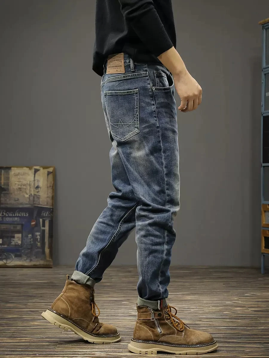 Italian Style Fashion Men Jeans Retro Blue High Quality Stretch Elastic Slim Fit Ripped Jeans Men Vintage Designer Pants Hombre