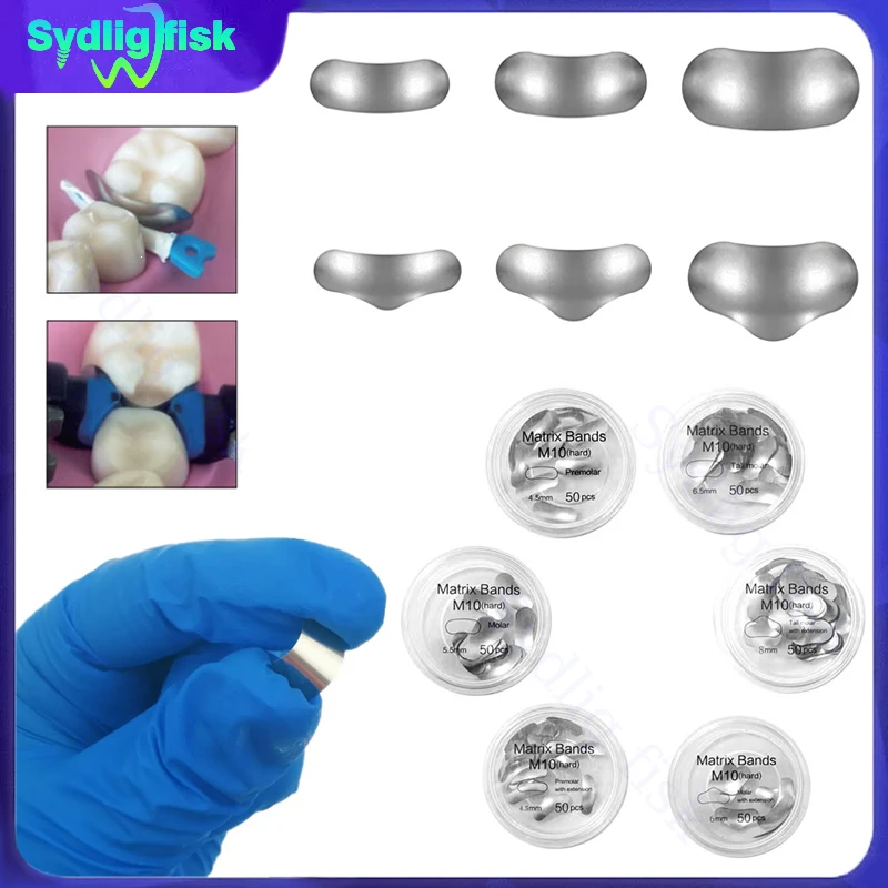New 50Pc Dental Matrix Bands M10 Hard Sectional Contoured Matrix System Metal Matrices High Elastic Matrices Dentistry Materials
