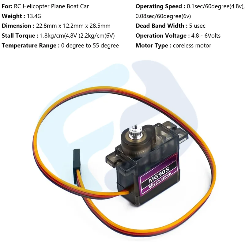 Mg 90S Servo 1/2/4/10/20/50 Stuks Alle Metalen Versnelling 9G Sg90 Opgewaardeerde Versie Voor Helikoptervliegtuig Boot Auto Mg90 9G Trex 450 Rc Robot