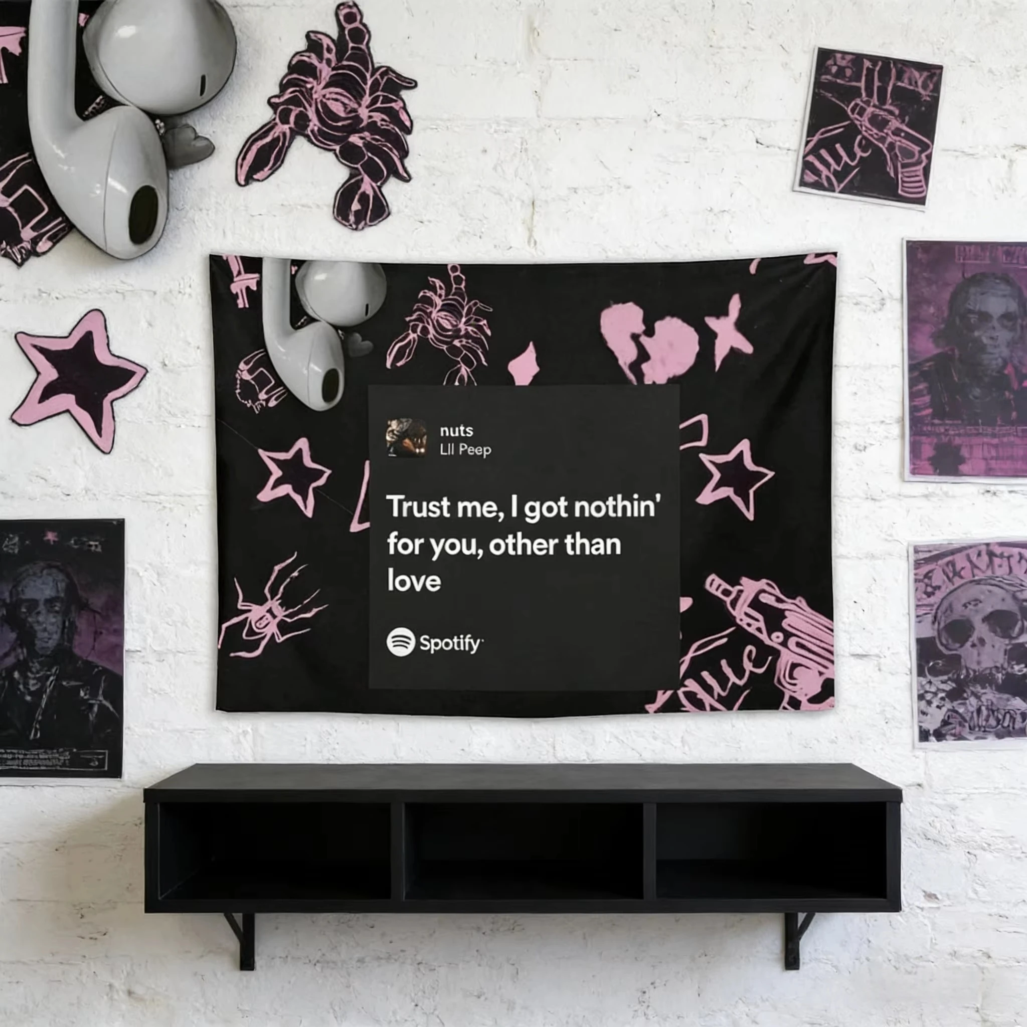 Lil Peep Nuts Lyric Tapestry, Emo Rap Memorial Wall Hanging for Bedroom Dorm Living Room Fan Decor