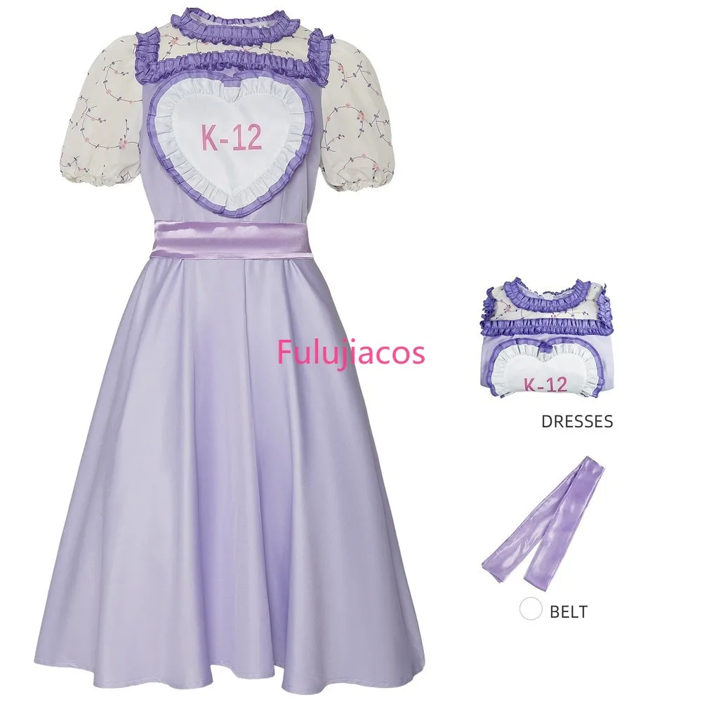 

Fulujiacos K-12 Cry Baby Angelita Cosplay Costume Adult Puff Sleeve Pink Purple Dress