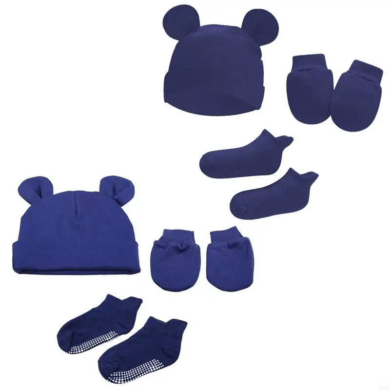 28EC 1 Set Baby Anti Scratching Gloves Tail Knot Hat Foot Cover Set Soft Cotton Newborn No Scratch Mittens Socks